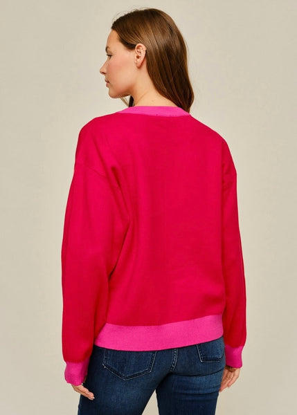 "Merry & Bright" Red/Pink Christmas Sweater