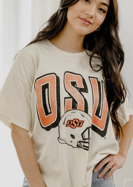 OSU Cowboys Helmet Fade Off White Thrifted Tee