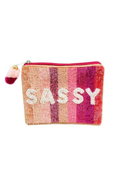 "Sassy" Pink Beaded Zipper Pouch