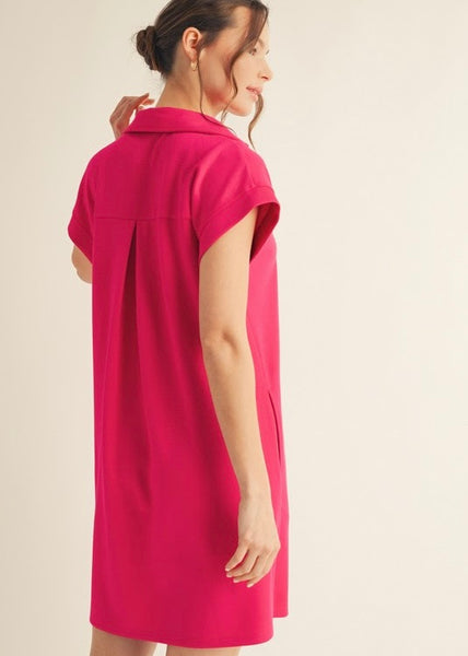 On The Go Fuschia Collared Straight Dress