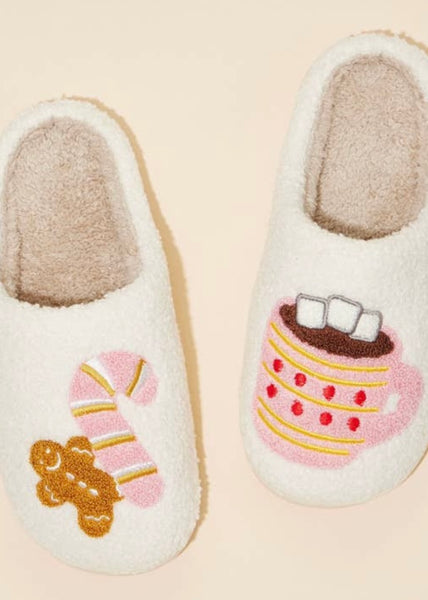 Gingerbread Hot Cocoa Holiday Sherpa Slippers