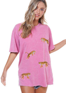 Leopard Graphic Tee - Washed Pink