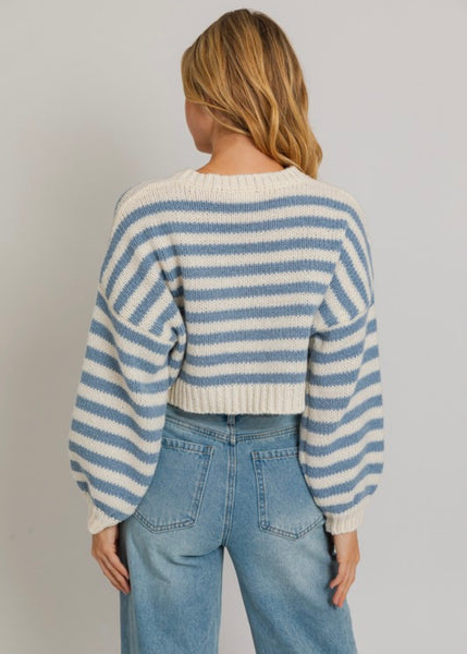 Winter Blues Striped Cropped Sweater