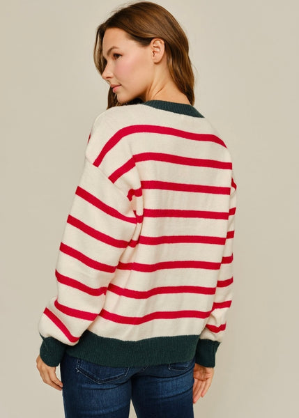 "Merry" Striped Pearl Christmas Sweater