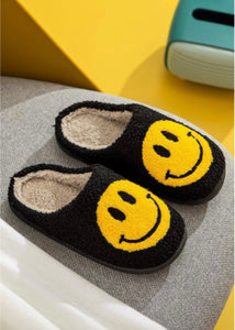Smile Fuzzy Slippers - Black/Yellow