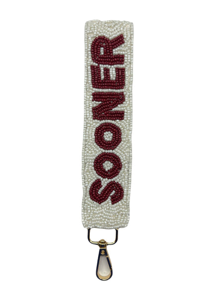 "Boomer Sooner" White Beaded Keychain Strap