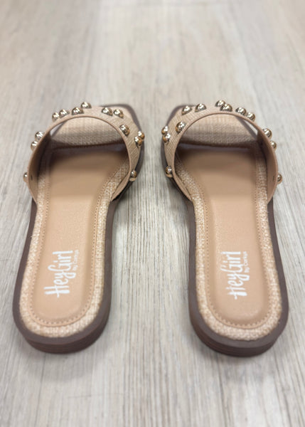 Come Aboard Raffia Gold Embellished Sandals