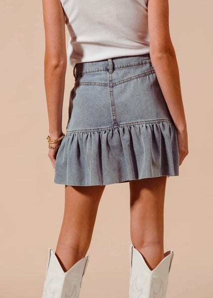 All Ruffled Up Denim Mini Skirt