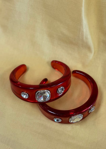 Aria Acrylic Cuff Bracelet - Red/Clear