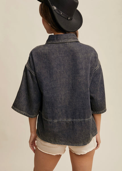 Simply Satisfied Denim Button Up Top