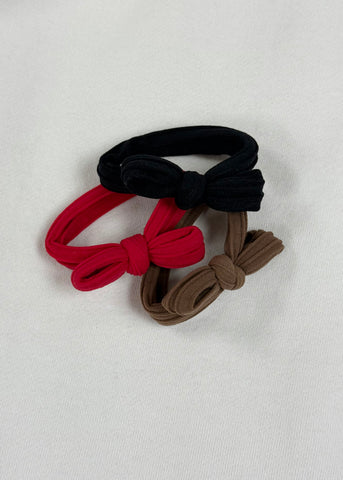 Bow Slick Back Ponytails in Red, Black & Brown (3 pack)