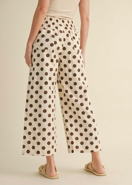 Perfect In Polka Dots Wide Leg Pants - Brown