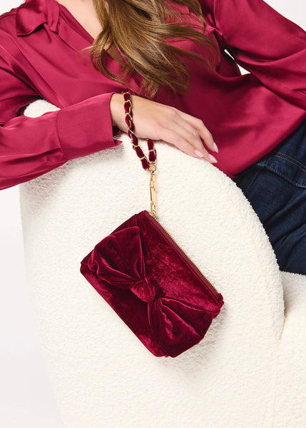 Bea Wine Bow Velvet Wristlet