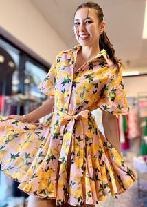 Lemon Love Pink Button Up Dress