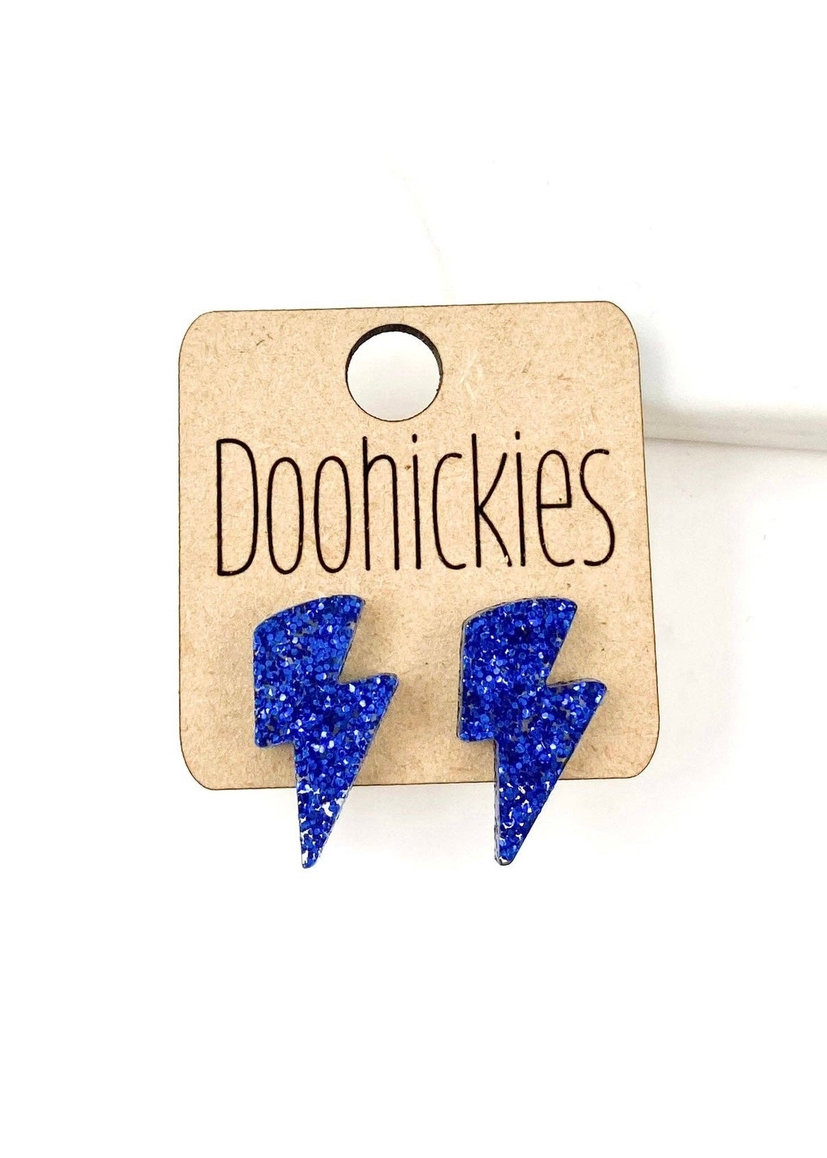 School Spirit Lightning Bolt Stud Earrings: Blue Glitter
