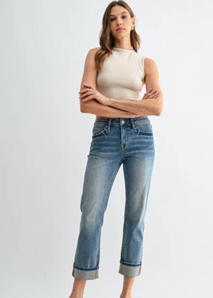 Fiona Mid Rise Cropped Cuffed Denim