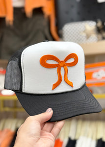 Cutesie Bow Trucker Hat Black/White/Orange