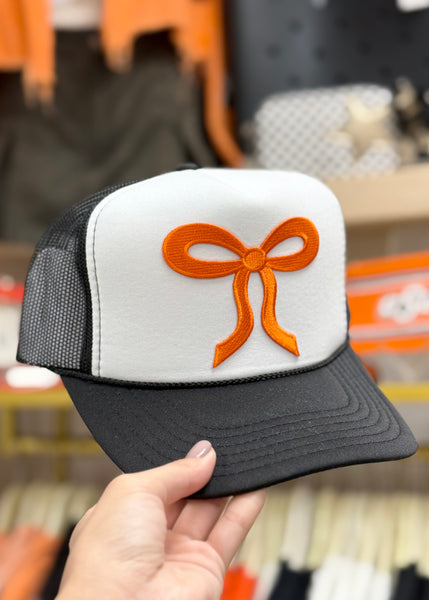 Cutesie Bow Trucker Hat Black/White/Orange