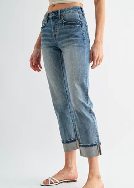 Fiona Mid Rise Cropped Cuffed Denim