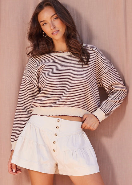 Remember The Days Burgundy Striped Sweater
