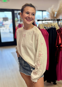 Soft Touch Pink Bow Sleeve Sweatshirt