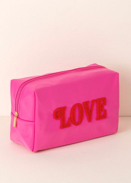 "LOVE" Hot Pink Large Cosmetic Bag