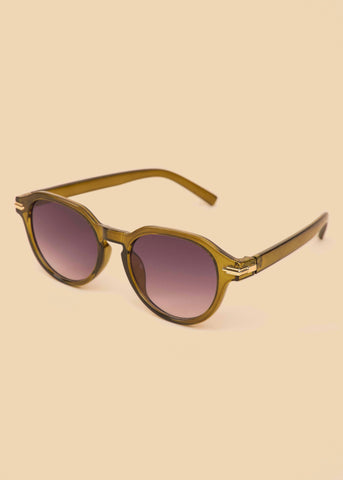 Lara Olive Round Frame Sunglasses