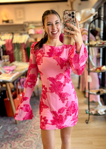 Summer Nights Long Sleeve Pink Floral Dress