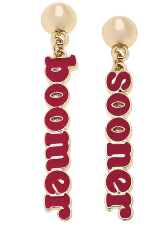 Boomer Sooner Crimson/Shiny Gold Earrings