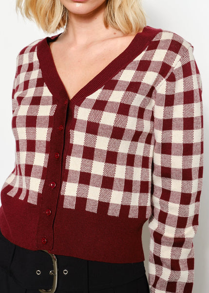 Got It All Burgundy Gingham Cardigan