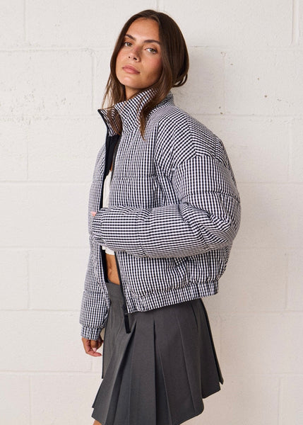 From The Stands Black & White Gingham Puffer Jacket