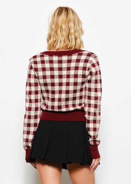 Got It All Burgundy Gingham Cardigan