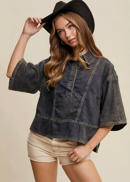 Simply Satisfied Denim Button Up Top