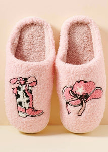 Western Boots and Hat Home Slippers: Pink