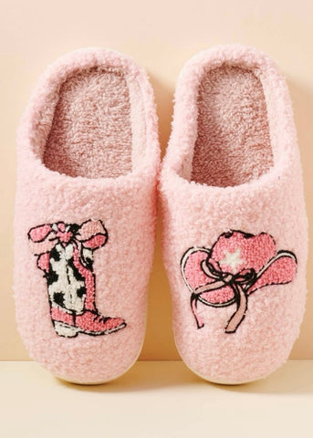 Western Boots and Hat Home Slippers: Pink