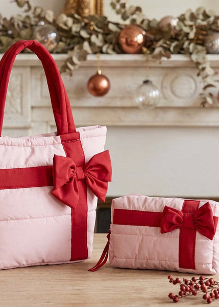 Pink Christmas Red Bow Zip Pouch