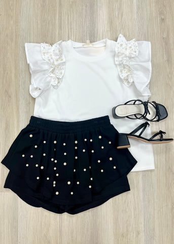 Suddenly Subtle White Pearl Sleeve Top