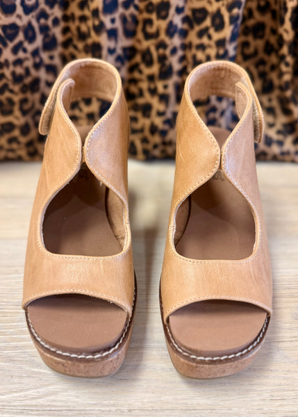 Let's Talk About It Caramel Cork Wedges