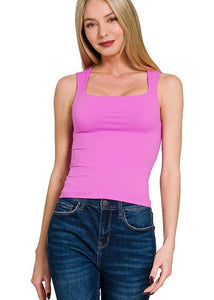 Let's Layer It Pink Seamless Square Neck Tank