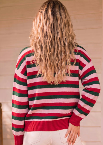 "Santa Baby" Chenille Striped Knit Sweater