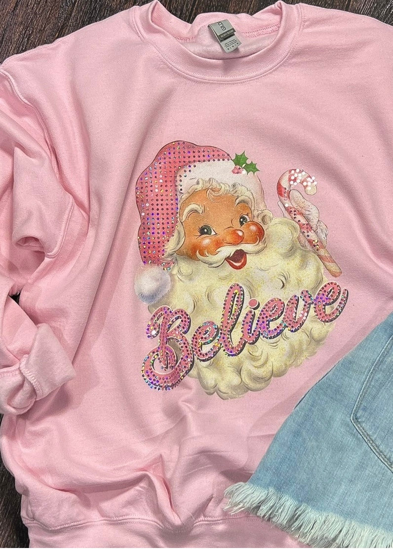 Pink Santa Believe Fleece Sweatshirt
