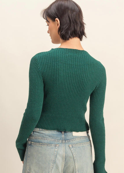 Wherever You Go Mock Neck Fitted Sweater - Hunter Green