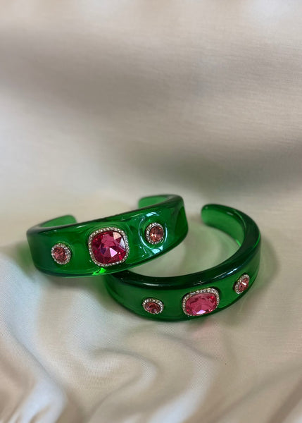 Aria Acrylic Cuff Bracelet - Green/Pink