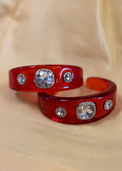 Aria Acrylic Cuff Bracelet - Red/Clear
