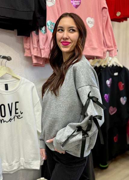 All Tied Up Grey Bow Sweatshirt - XL