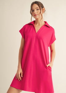 On The Go Fuschia Collared Straight Dress