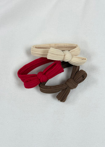 Bow Slick Back Ponytails in Ivory, Brown & Red (3 Pack)