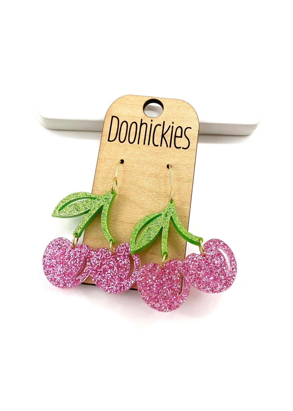 Cherry on Top Pink Glitter Dangle Earrings