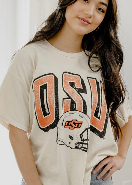 OSU Cowboys Helmet Fade Off White Thrifted Tee