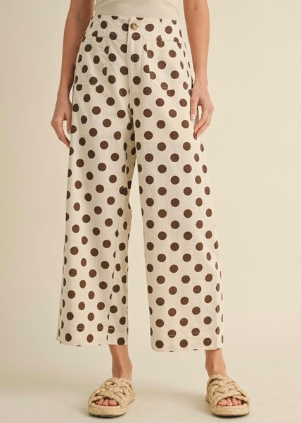 Perfect In Polka Dots Wide Leg Pants - Brown